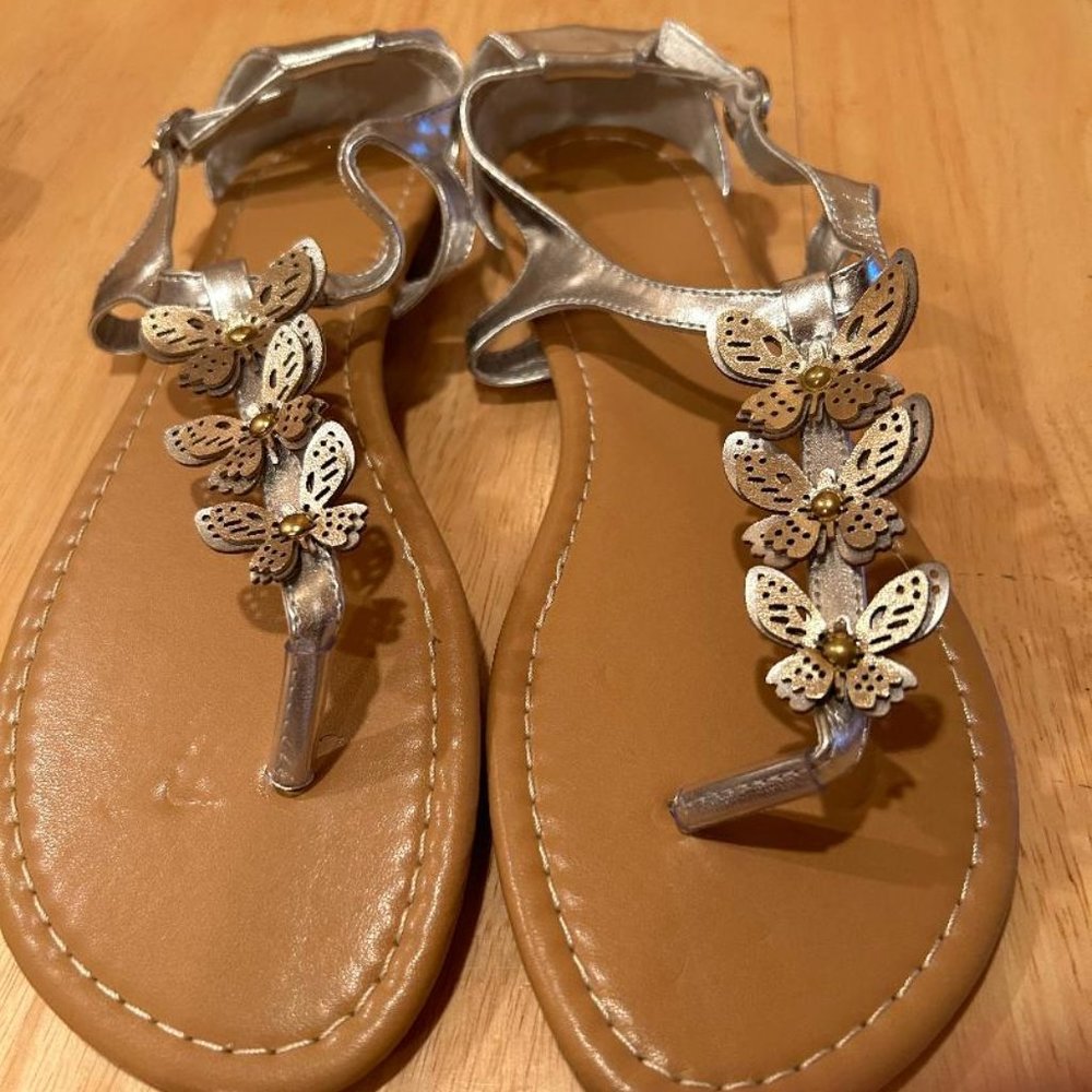 Avon Silver & Gold Butterfly Sandals (Size Large -- 9-10)